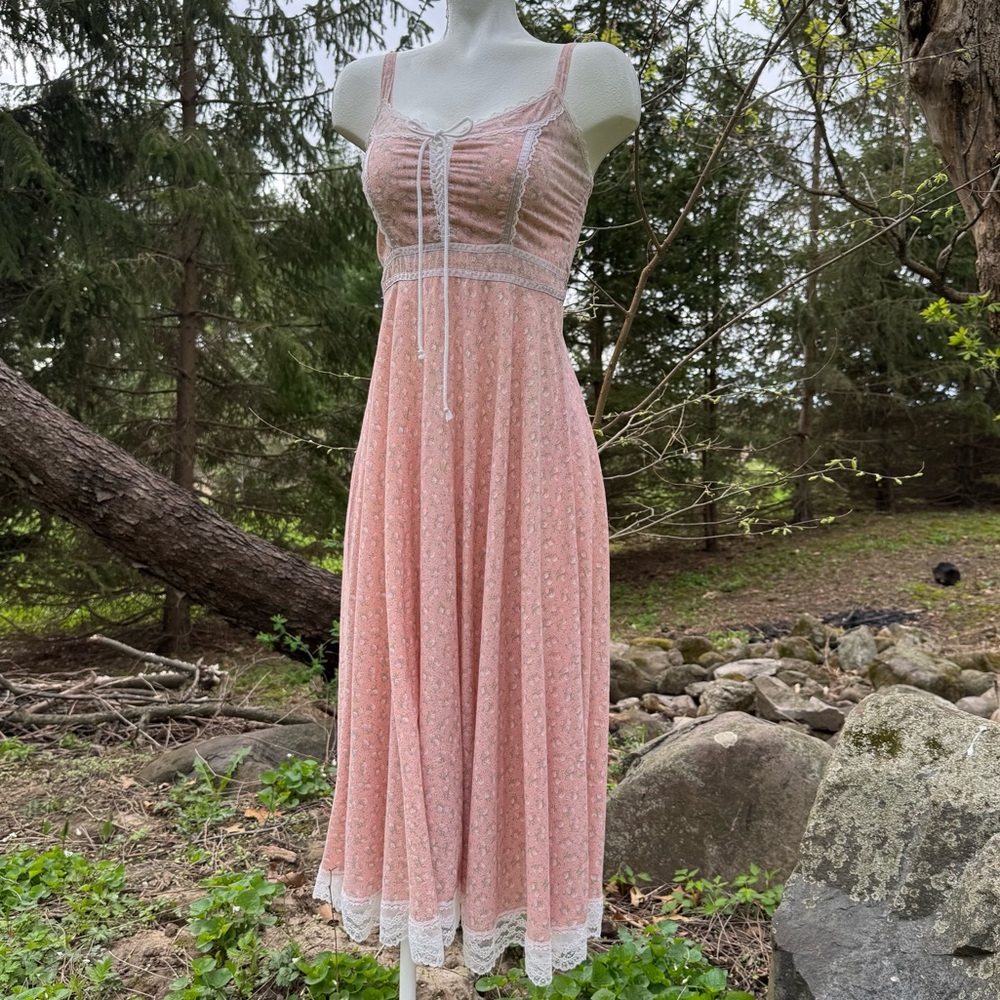 Vintage Gunne Sax Jessica McClintock 1970s floral tie corset boho dress size 11